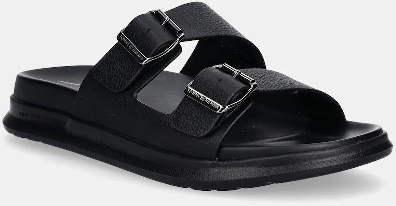 Kožené šľapky Tommy Hilfiger D DENSITY HILFIGER LTH SAND pánske, čierna farba, FM0FM05414