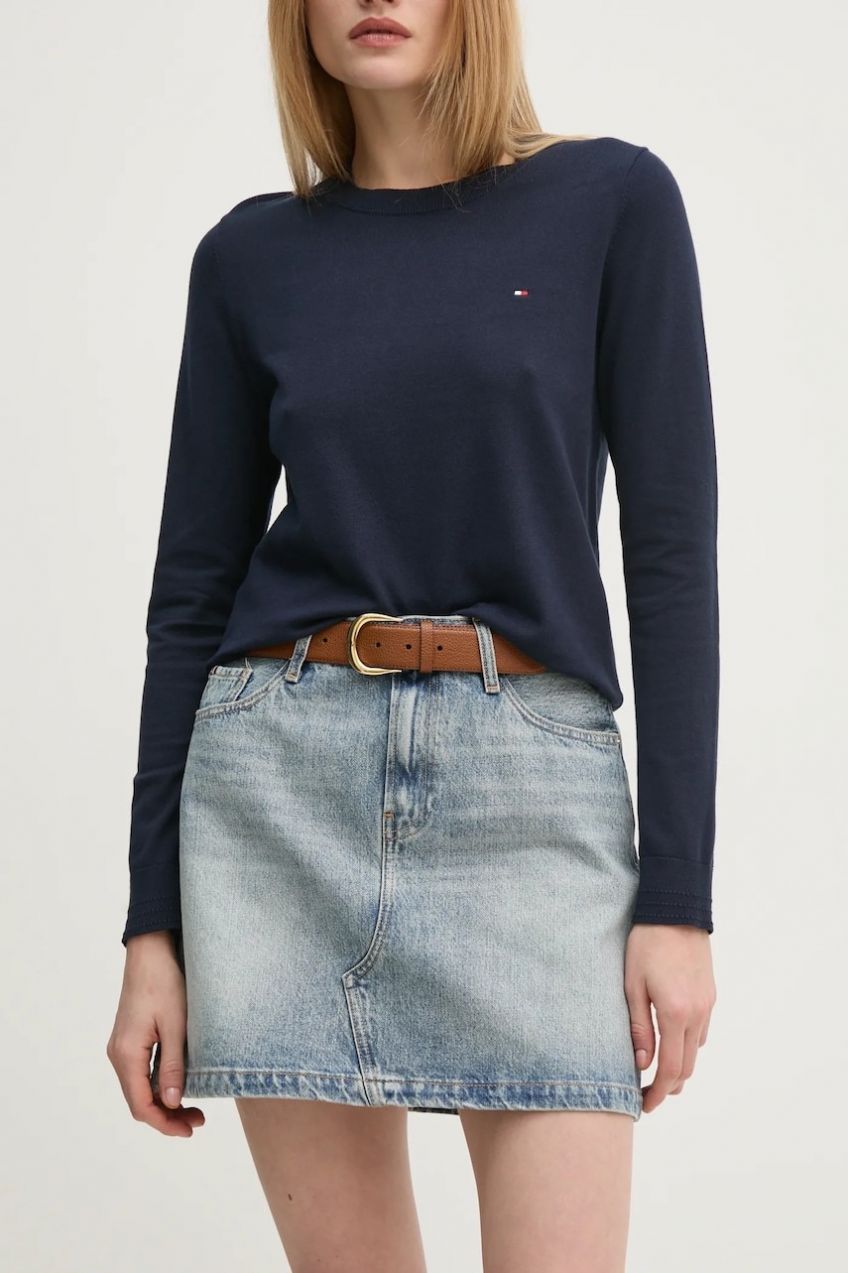 Rifľová sukňa Tommy Hilfiger mini, áčkový strih, WW0WW44334