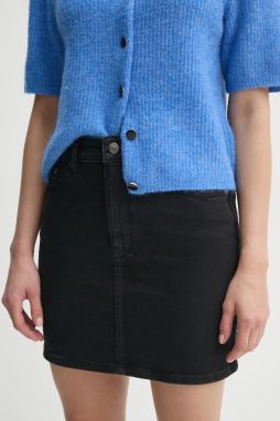 Rifľová sukňa Gestuz čierna farba, mini, áčkový strih, 10909827