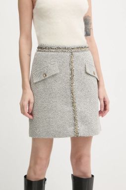 Sukňa s prímesou vlny Bruuns Bazaar šedá farba, mini, rovný strih, BBW4200