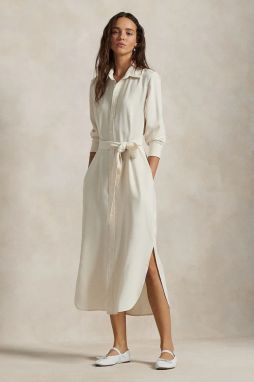 Šaty Polo Ralph Lauren béžová farba, midi, rovný strih, 211959902
