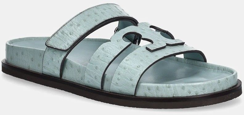 Kožené šľapky Tory Burch Ines Sport Slide dámske, tyrkysová farba, 162580-400