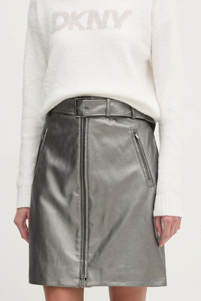 Sukňa Dkny šedá farba, mini, rovný strih, P4JN6XIM