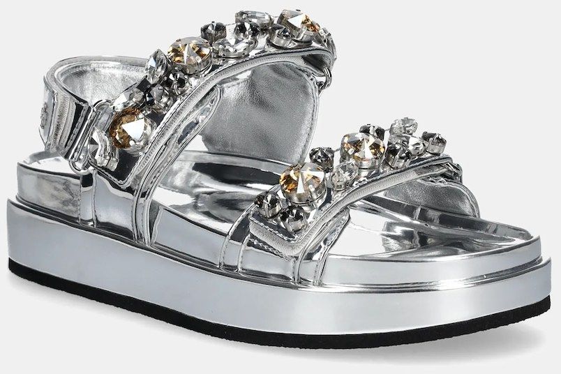 Sandále Tory Burch Kira Embellished Sport Sandal dámske, strieborná farba, na platforme, 164798-020