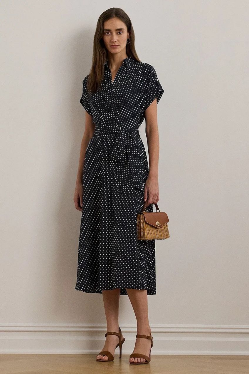 Šaty Lauren Ralph Lauren tmavomodrá farba, midi, áčkový strih, 250957093