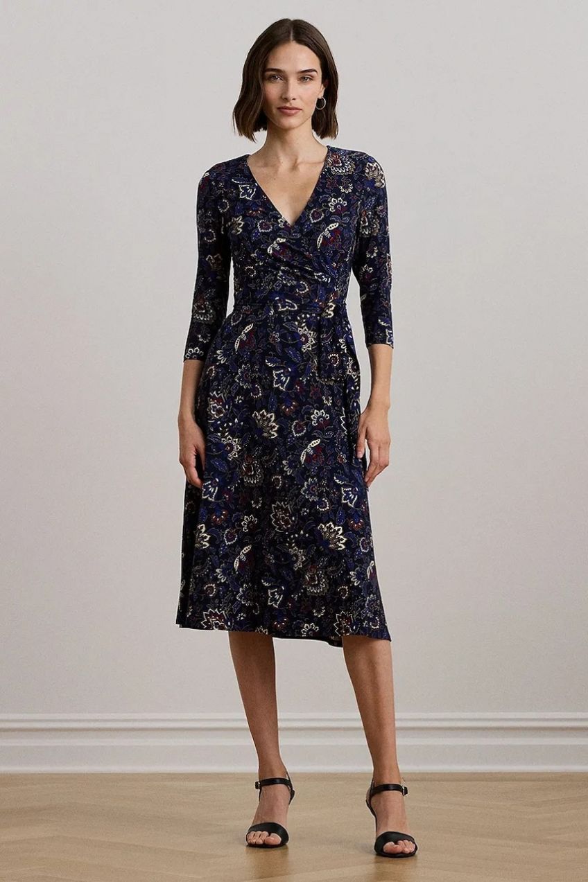 Šaty Lauren Ralph Lauren tmavomodrá farba, midi, áčkový strih, 250957701