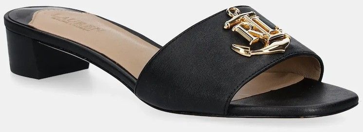 Kožené šľapky Lauren Ralph Lauren Fay Logo II dámske, čierna farba, na podpätku, 802959168001