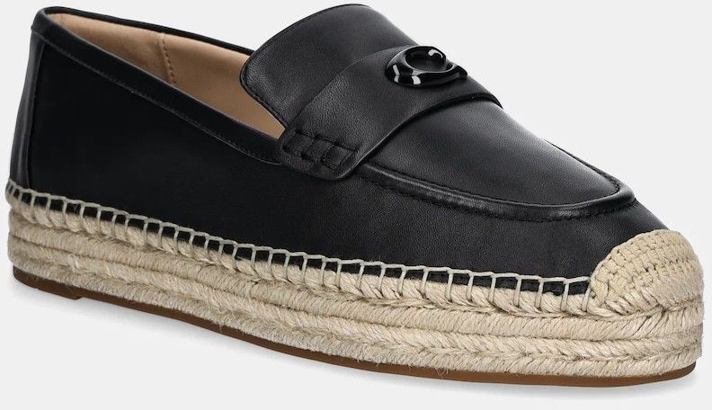 Kožené espadrilky Coach Camilla čierna farba, na platforme, CR045