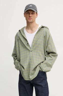 Košeľa Diesel S-DEWNY-HOOD-B SHIRT pánska, zelená farba, voľný strih, so stojačikom, A16214.0TKAG