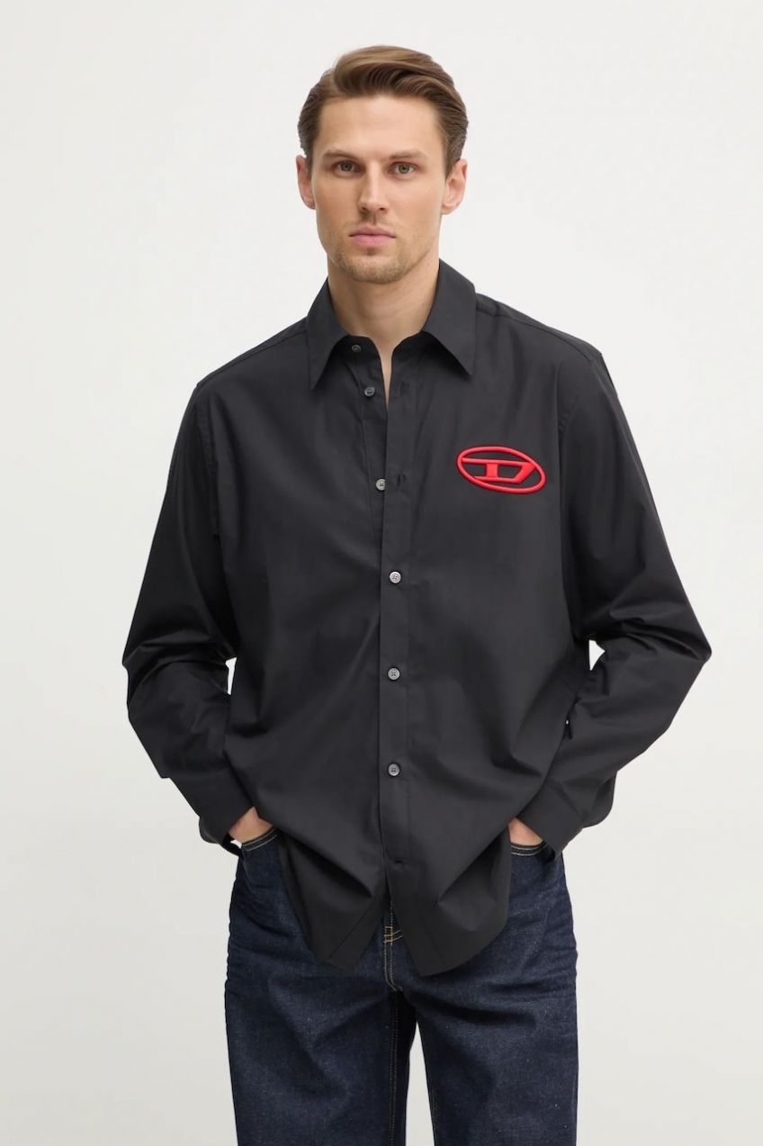 Bavlnená košeľa Diesel S-SIMPLY-D SHIRT pánska, čierna farba, regular, s klasickým golierom, A14634.0PCAL