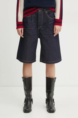 Rifľové krátke nohavice Diesel DE-SIRE-SHORT SHORTS dámske, tmavomodrá farba, jednofarebné, vysoký pás, A14051.0GRDV