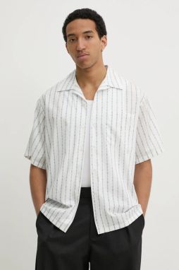 Bavlnená košeľa MSGM pánska, biela farba, voľný strih, s klasickým golierom, 3840ME17X.257052