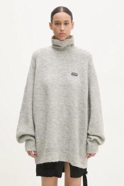 Vlnený sveter Rotate Turtleneck dámsky, šedá farba, s rolákom, 113128039