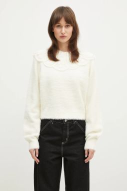 Sveter Rotate Lace Collar Knit dámsky, béžová farba, 113212269
