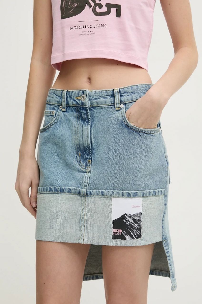 Rifľová sukňa Moschino Jeans mini, rovný strih, 0112 3217