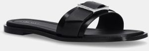 Kožené šľapky Calvin Klein FLAT SLIDE W/BUCKLE - LTH dámske, čierna farba, HW0HW02490