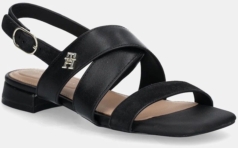 Kožené sandále Tommy Hilfiger LEATHER & SUEDE FLAT SANDAL dámske, čierna farba, FW0FW08507