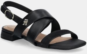 Kožené sandále Tommy Hilfiger LEATHER & SUEDE FLAT SANDAL dámske, čierna farba, FW0FW08507