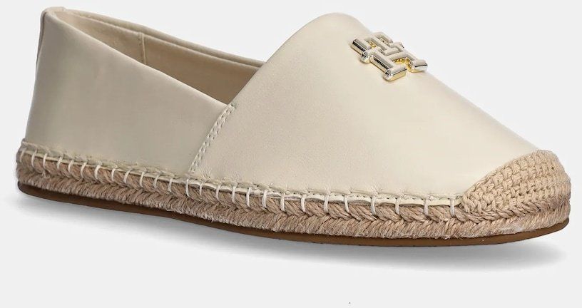 Kožené espadrilky Tommy Hilfiger TH LOGO LEATHER ESPADRILLE béžová farba, FW0FW08540