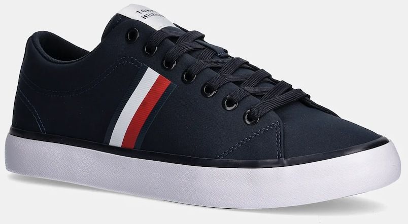 Tenisky Tommy Hilfiger TH HI VULC LOW CORE STRIPES MESH pánske, tmavomodrá farba, FM0FM05393
