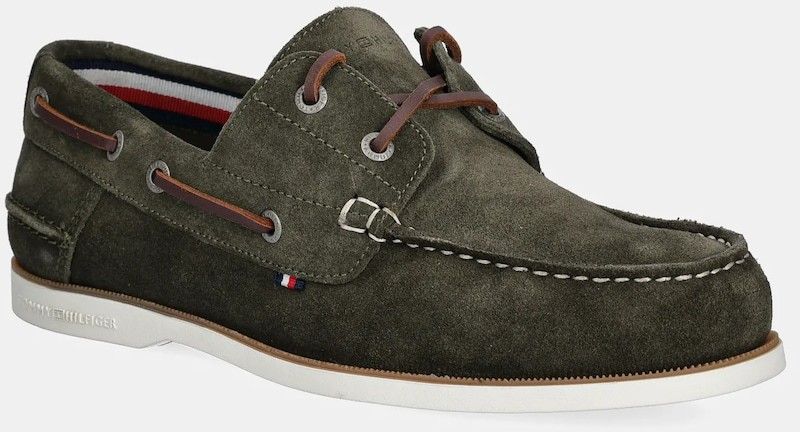 Semišové mokasíny Tommy Hilfiger TH BOAT SHOE CORE SUEDE pánske, zelená farba, FM0FM05387