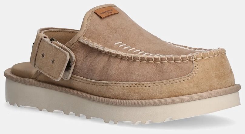 Semišové šľapky UGG Goldencoast Clog Regenerate pánske, béžová farba, 1169491-SAN