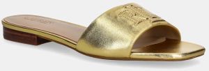 Kožené šľapky Lauren Ralph Lauren Everley Sld dámske, zlatá farba, 802970531002