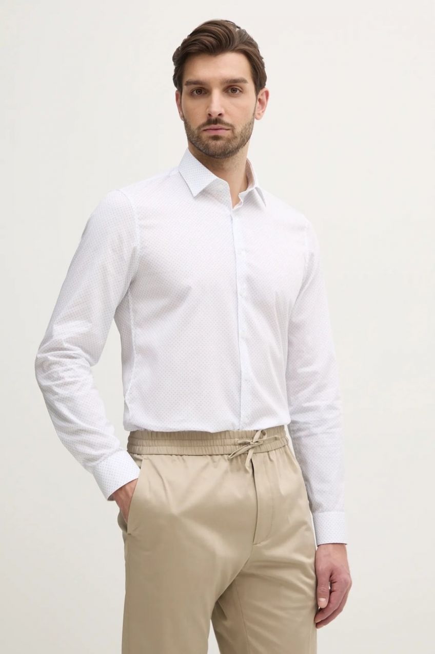 Košeľa Calvin Klein pánska, biela farba, slim, s klasickým golierom, K10K114299