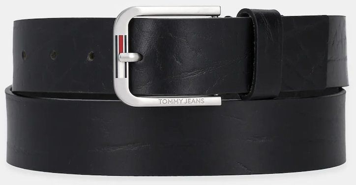 Kožený opasok Tommy Jeans pánsky, čierna farba, AM0AM13369