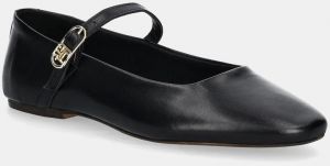Kožené balerínky Tommy Hilfiger LEATHER MARYJANE BALLERINA čierna farba, FW0FW08651
