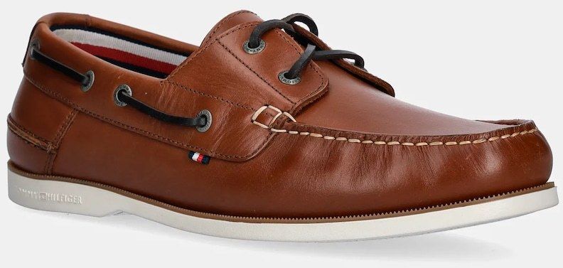 Kožené mokasíny Tommy Hilfiger TH BOAT SHOE CORE LTH pánske, hnedá farba, FM0FM05569