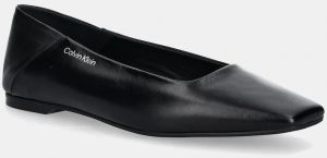 Kožené balerínky Calvin Klein FLAT BALLERINA - LTH čierna farba, HW0HW02463