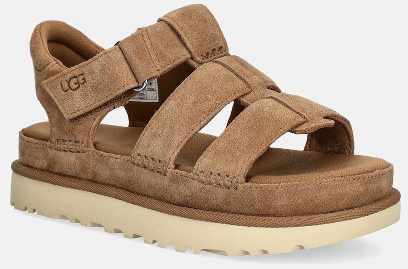 Semišové sandále UGG Goldenstar Strap dámske, hnedá farba, na platforme, 1137890-CHE