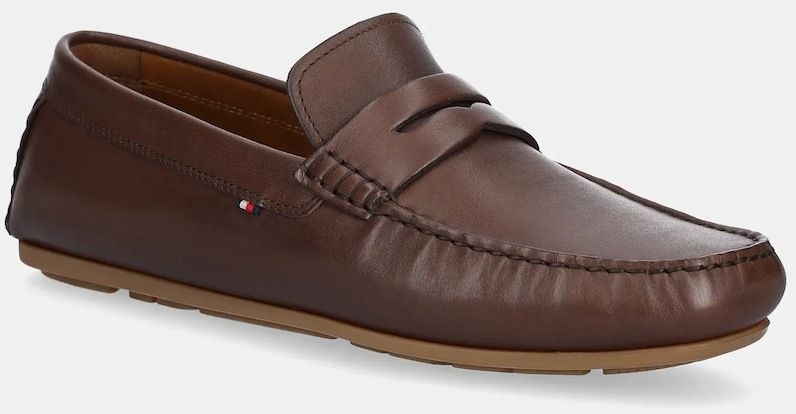 Kožené mokasíny Tommy Hilfiger CORPOARTE HILFIGER LTH DRIVER pánske, hnedá farba, FM0FM04810
