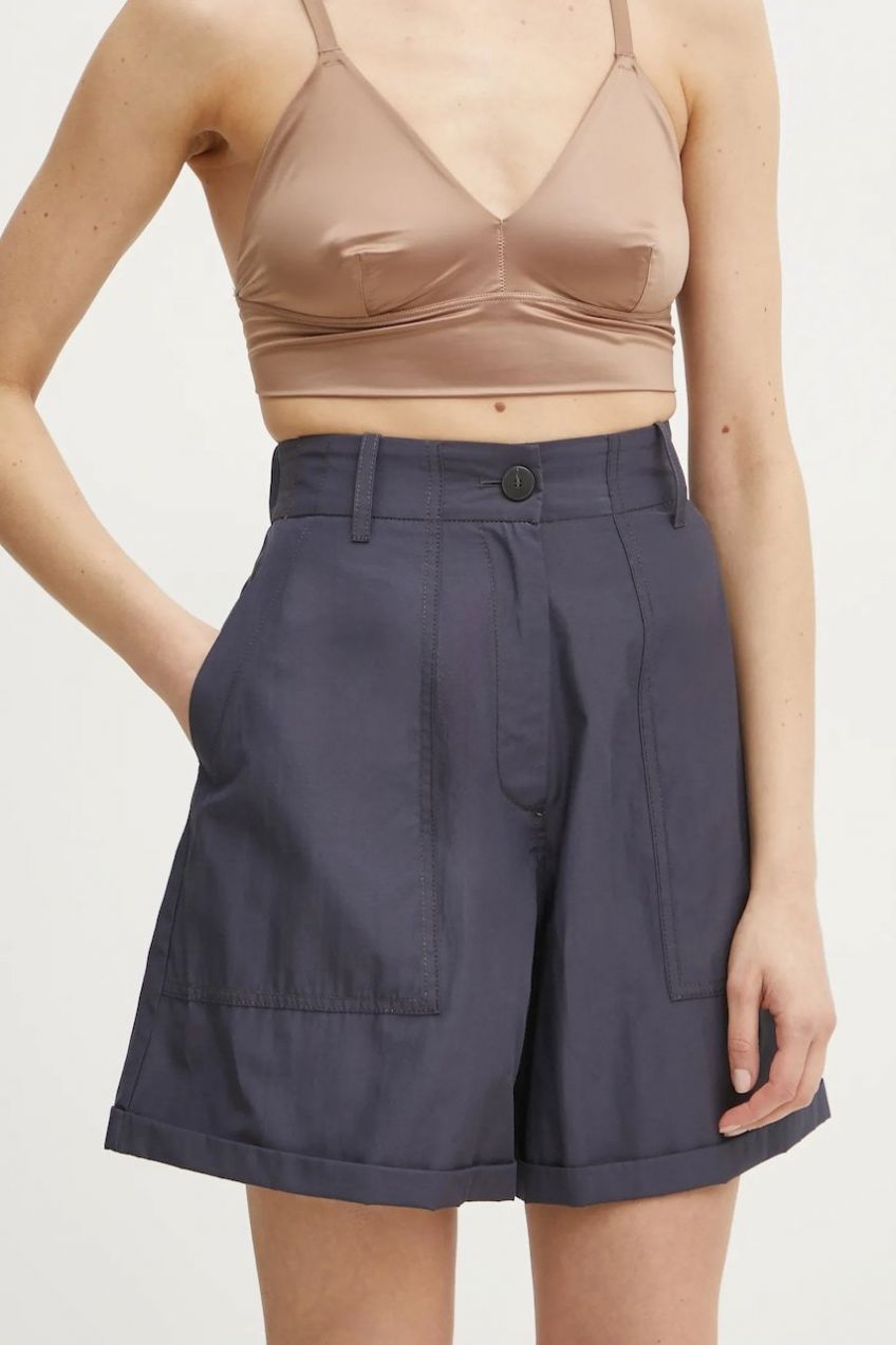 Šortky Forte Forte dámske, tmavomodrá farba, jednofarebné, vysoký pás, 13577.my pants