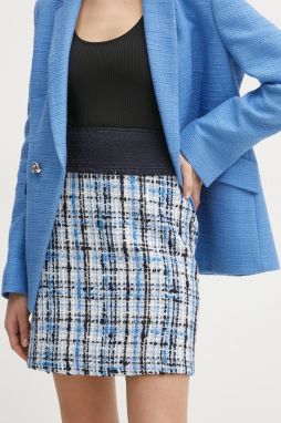 Sukňa s prímesou vlny BOSS tmavomodrá farba, mini, áčkový strih, 50531905