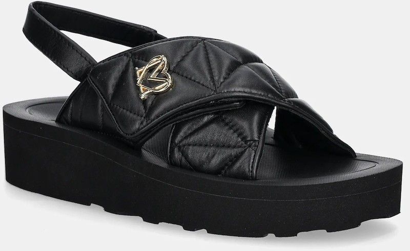Kožené sandále Love Moschino dámske, čierna farba, na platforme, JA16044I1MIE0000