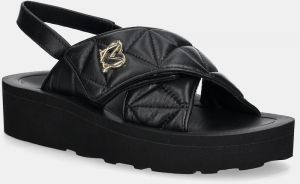 Kožené sandále Love Moschino dámske, čierna farba, na platforme, JA16044I1MIE0000