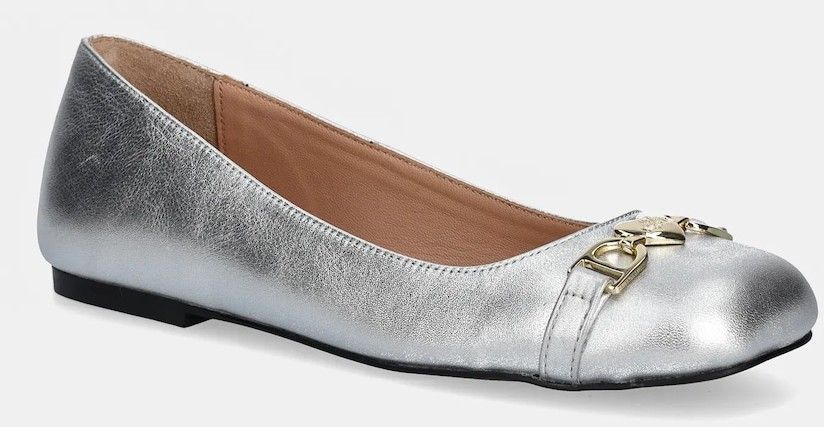 Kožené balerínky Love Moschino strieborná farba, JA11011G1MIF090B