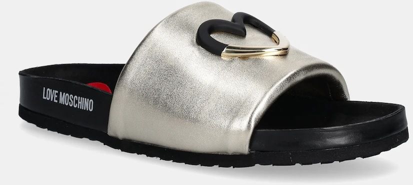 Kožené šľapky Love Moschino dámske, zlatá farba, JA28283G1MIF0900