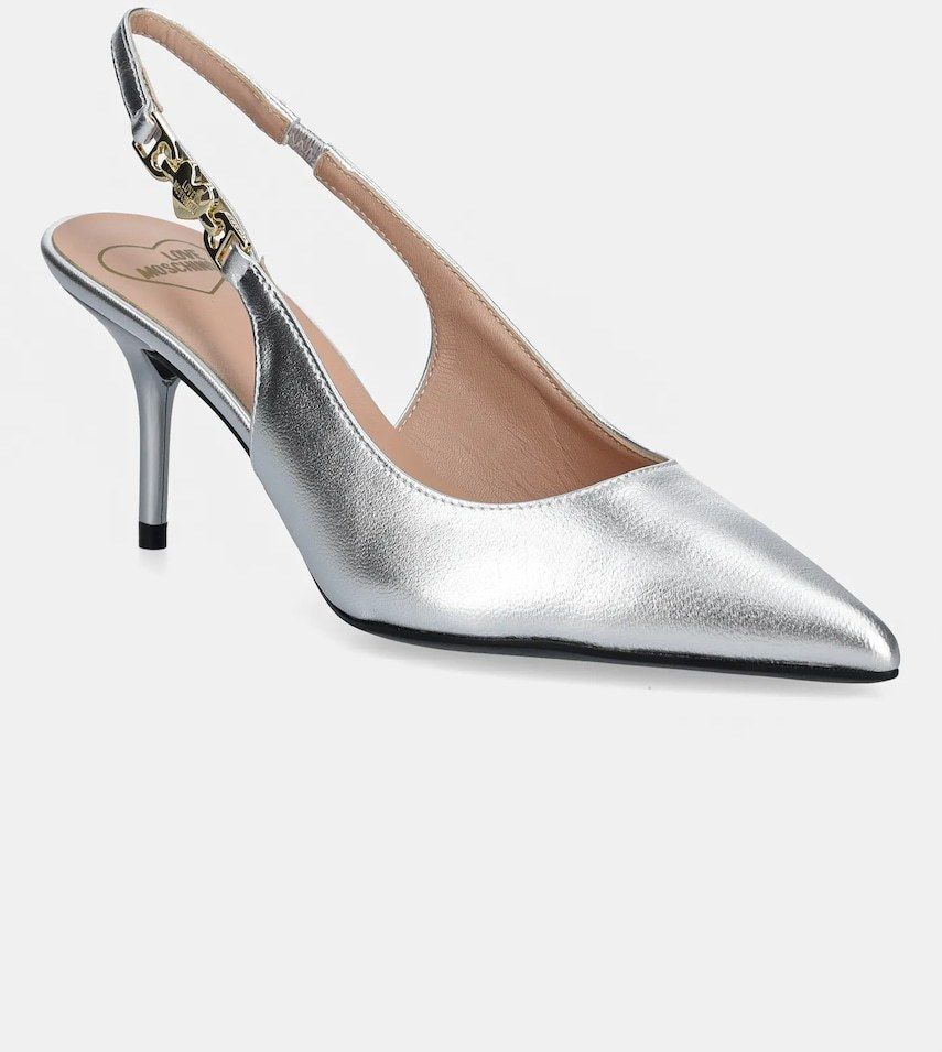 Kožené lodičky Love Moschino strieborná farba, JA10487G1MIF090B