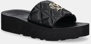 Kožené šľapky Love Moschino dámske, čierna farba, na platforme, JA28014I1MIE0000