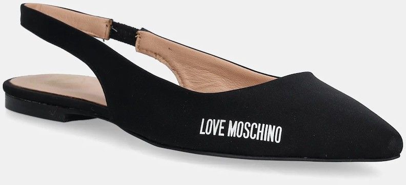 Baleríny Love Moschino čierna farba, s otvorenou pätou, JA11021G1MIM0000
