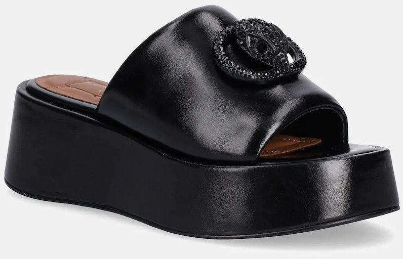 Kožené šľapky Kurt Geiger London Chelsea Flatform Mule Dr dámske, čierna farba, na platforme, 3940900109