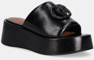 Kožené šľapky Kurt Geiger London Chelsea Flatform Mule Dr dámske, čierna farba, na platforme, 3940900109
