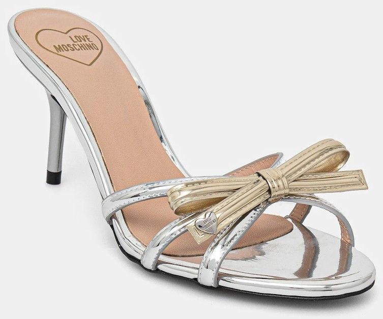 Šľapky Love Moschino dámske, strieborná farba, na vysokom podpätku, JA28036G1MJE190A