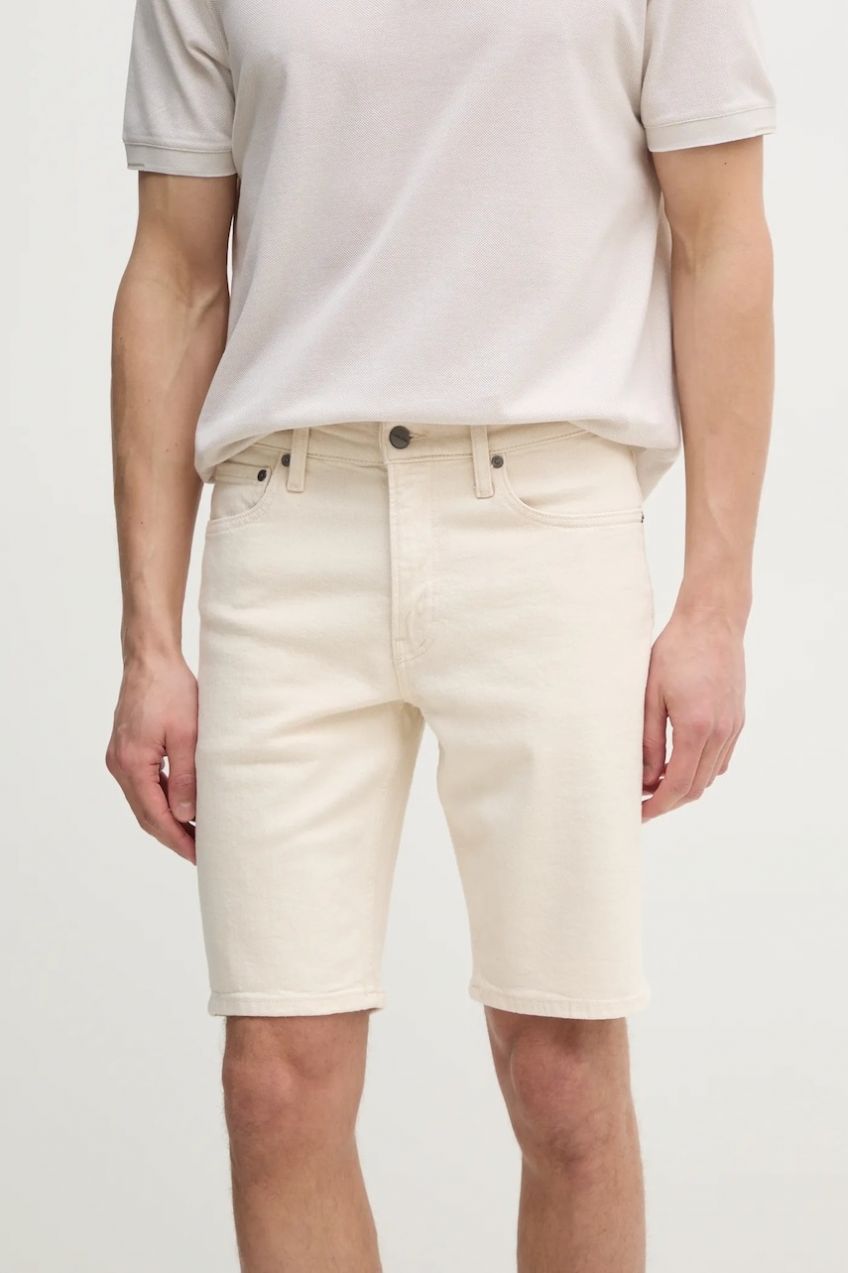 Rifľové krátke nohavice Calvin Klein pánske, béžová farba, K10K114078