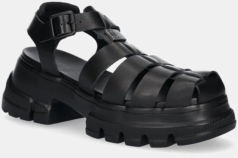 Kožené sandále Tommy Jeans FISHERMAN SANDAL dámske, čierna farba, na platforme, EN0EN02751