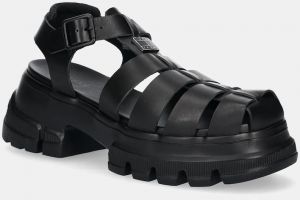 Kožené sandále Tommy Jeans FISHERMAN SANDAL dámske, čierna farba, na platforme, EN0EN02751