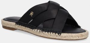 Šľapky Tommy Hilfiger SATIN ESPADRILLE MULE dámske, čierna farba, FW0FW08502